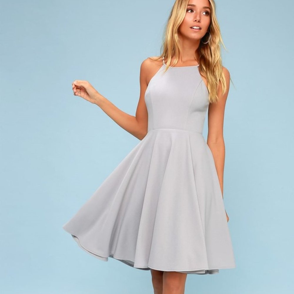 Lulus Irresistible Charm Grey Midi Dress